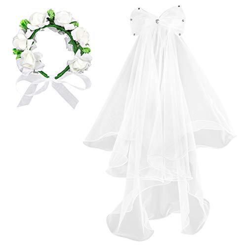3 otters Flower Girl Veil, Communion Veils for Girls Lace Flower Veil Girls First Communion Veils Children\'s Wedding Veil with a White Wristband