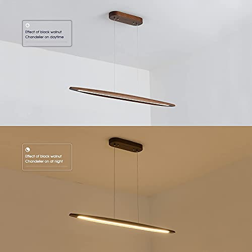 YISDESIGN 51" Wood Linear Pendant Light Wood Dining Room Light Fixture Modern Pool Table Lights Kitchen Island Lights for Dining Room Bar Kitchen Island Walnut Color