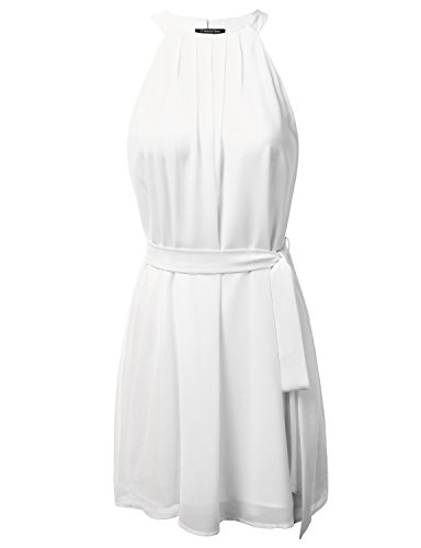 JJ Perfection Women's High Neck Sleeveless Dress with Attached Belt WHITE XL