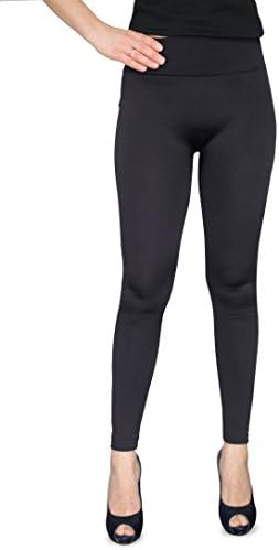 Solid Soft Seamless Stretchy Women's Fleece Leggings - Wide Waistband. Many Colors (Black - Fleece),One Size