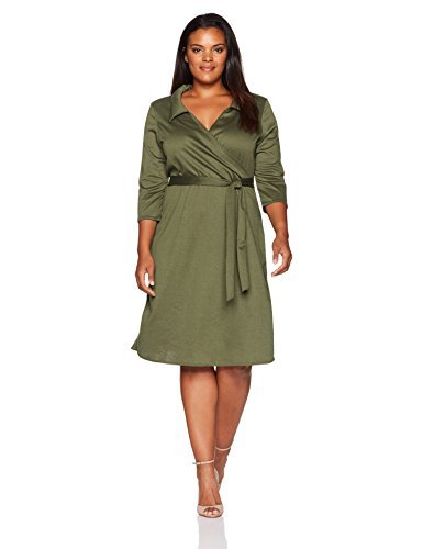 Star Vixen Women's Plus-Size Plus-Size Str Ponte Classic Fauxwrap Dress W Colla…