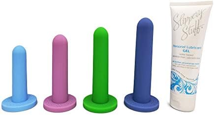 Silicone Vaginal Trainers with 4oz Bottle of Personal Lubricant - Pack of 4 for Use with Vaginismus, Therapy After Radiation, Vulvodynia, and Vaginitis (Medium)