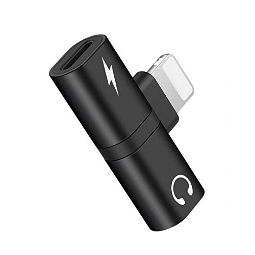 Headphone Jack Adapter, 2 in 1 Dual Splitter for iPhone 8/8 Plus/X (10) / 7/7 Plus/Xs/Xs Max/XR Earphone Audio Cable and Charger Accessories, Headphone Music Dongle Phone Call Adapter, Blackout