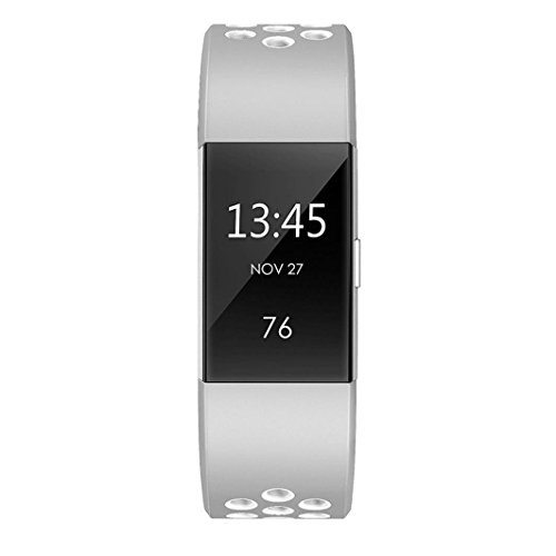 for Fitbit Charge 2 Fashion Double Color Sports Straps Soft Silicone Replacement Wristband(Medium) (Silver) - Thumbnail 3
