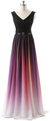 SiSiBride Gradient Color V Neck Chiffon 2017 Ombre Formal Evening Gown Dresses