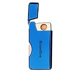 Boonfire originality knife Two-sided USB Rechargeable Windproof Coil Slim Lighter Set with USB Charging Cable and Gift box No Gas Flameless Cigarette Lighter (blue)