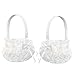 AmaJOY 5 inch Embroidered Petal Wedding Flower Girl Basket With Satin Rose Bowknot Wedding Ceremony Decor Wedding Party Decoration