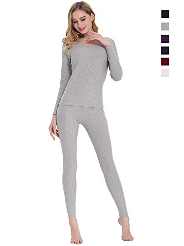 Cherrydew Women’s Ultra Soft Thermal Underwear Set Cotton Long Johns Base Layer Fleece Lined(Gray,Medium)