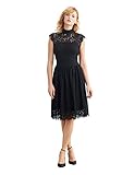 Simple Retro Women's 1950s Mock Neck Cap Sleeve Lace Cocktail Dress