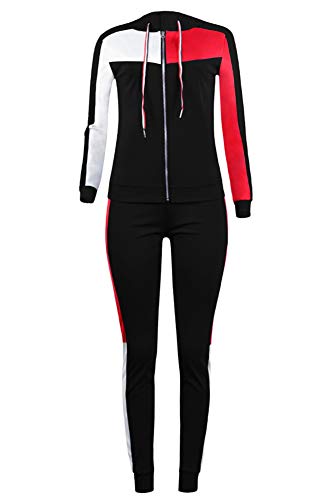 Deloreva Women Two Piece Outfits - Long Sleeve Zip Up Jacket Jogging Suit Pant Set Activewear Jumpsuit Black S