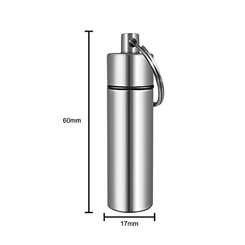 3 Packs Aluminum Waterproof Pill Holder, Effiet Pillbox Case Fob Medicine Bottle Drug Holder Compact Container Keychain Pill Box Case with Bonus Earplug Ear Plugs (Silver) - Thumbnail 2