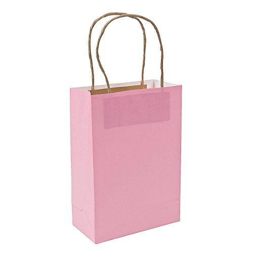 Fun Express - Med Pink Craft Bags for Wedding - Party Supplies - Bags - Paper Gift W & Handles - Wedding - 12 Pieces