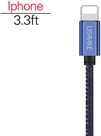 LISIMKE blue Apple Lightning Cable 3.3ft 1M [MFi Certified] for iPhone 5 6 7 8,7 Plus,6s,6,6 Plus,5 iPod iPad,High Speed Data Sync and Charge Cable