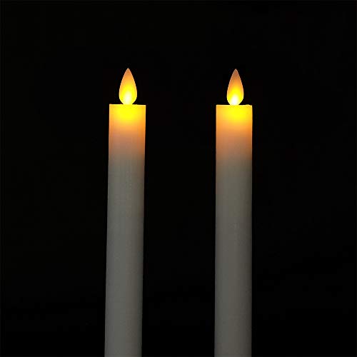 DRomance Flameless Taper Candles with Remote and Timer, Moving Wick LED Flickering Window Candles Battery Operated 0.78 x 9.5 Inches Real Wax Amber Yellow Christmas Window Decoration Set of 2(Ivory)