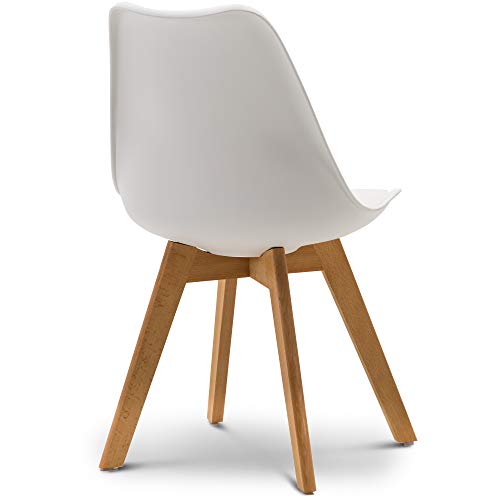 Dining Chair Set of 4, Modern Style Side Chairs Mid Century Modern Kitchen Chairs, Lounge Leather Chair for Kitchen, Dining, Bedroom, Living Room (White)