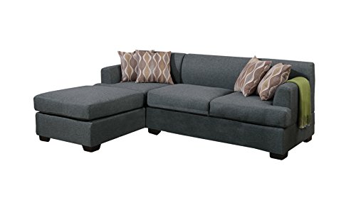 Poundex Bobkona Winfred Blended Linen 2-Piece 3-Seat Reversible Sectional Sofa, Blue Gray