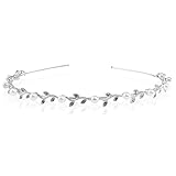 Tinksky Wedding Bridal Headband Leaf Pearl Crystal Diamond Anniversary Tiara Graduation