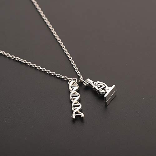 CHOORO Microscope and DNA Double Helix Necklace Science Gift for Laboratory Technologist/Science Student (Microscope DNA Necklace)