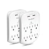 2 Pack 6-Outlet Wall Surge Protector, Multi Plug Outlet Extender, Outlet Wall Mount Adapter with 2 USB Charging Ports 2…
