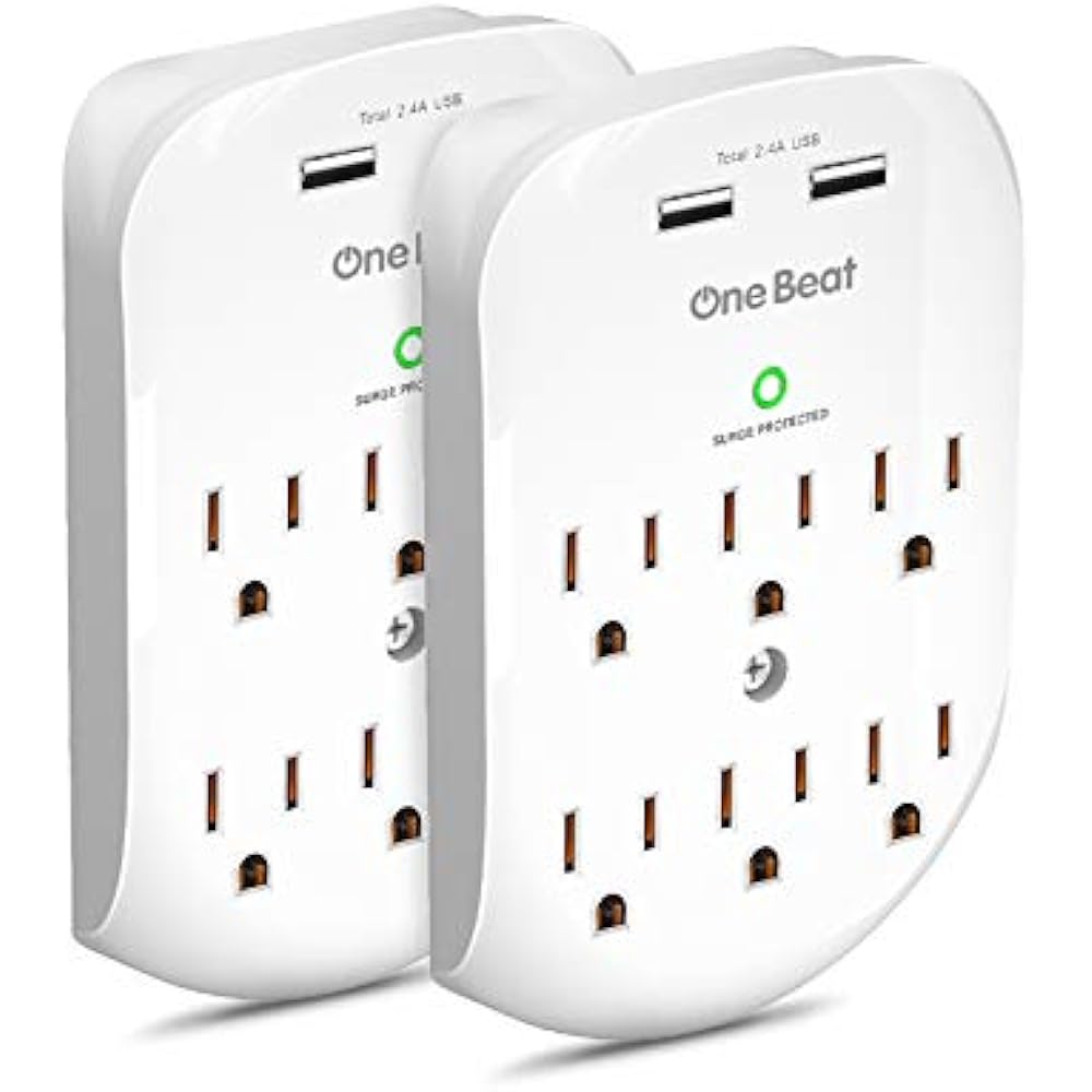 2 Pack 6Outlet Wall Surge Protector, Multi Plug Extender, Mount