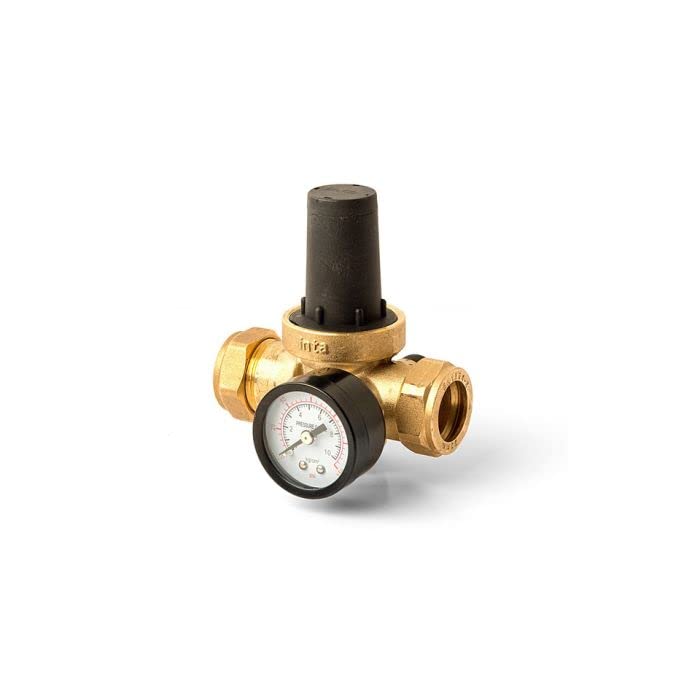 KOMIRO PRVG22 22mm Inlet/Outlet Brass Pressure Reducing Valve with Gauge - WRAS Approved