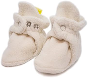 LEVEIO Unisex Baby Newborn Booties - Cozle Fleece Bootie Slipper for Girls and Boys - Soft Cotton with Comfortable Design - Keeps Socks On - Great Shower Gift Idea - (3-6 Months, Half White)