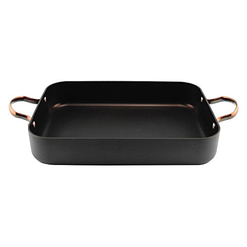 BergHoff Ouro Black Hard Anodized Aluminium Rectangular Single Roaster Pan with Rose Gold Handles Non-Stick Cookware Dishwasher Safe