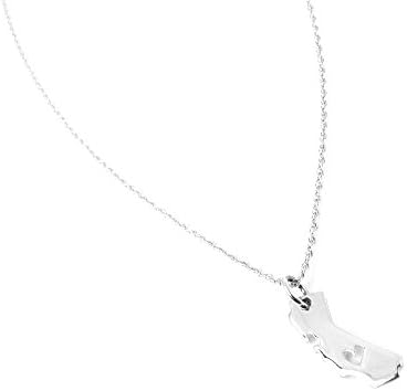 California State Charm Necklace Heart Cutout Love Jewelry Sterling Silver State Pride (18 Inches)