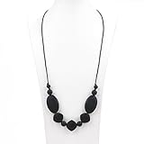 Designer Silicone Teething Necklace for Mom to Wear - BPA FREE Baby Teething Beads - Perfect Baby Shower Gift - Mae (Jet Black)