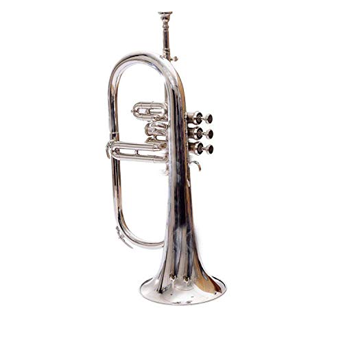 BRAND NEW FLUGEL HORN NICKEL PLATED Bb FLAT 3 VALVE+FREE HARD CASE+MOUTHIPICE SCX725