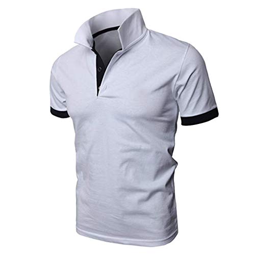 Ximandi Men's Personality Short Sleeve Shirts Casual Solid Color Pullovers Shirt White
