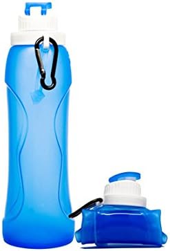 Henglian Collapsible Water Bottle, Leak Proof Silicone Foldable Sports Bottle, Great for Everyday Use, Outdoors and Travel (Blue-1, 17 Oz)