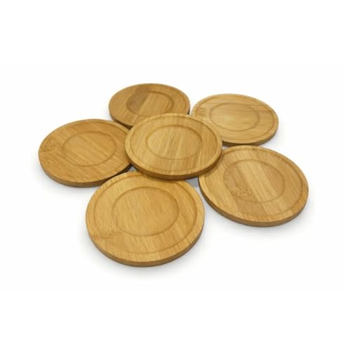 Kit 6 Porta Copos de Bambu 10cm Redondo – Descanso para Copos, Xícaras e Taças – Antimanchas e Sustentável