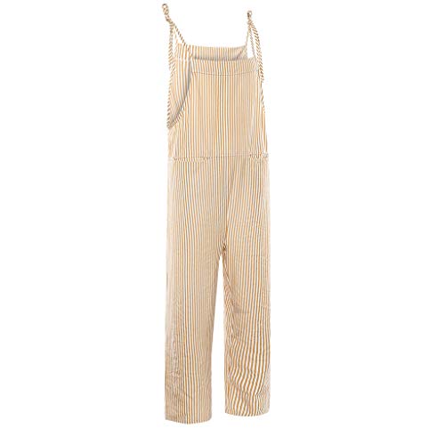Women's Stripe Pocket Jumpsuit Bandage Sleeveless Bodysuit Playsuit Romper(Orange,L) - Thumbnail 2