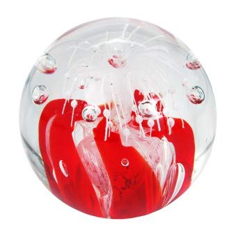 my-gschenk Dream Ball Paperweight Large White Flower Motif on Red Background