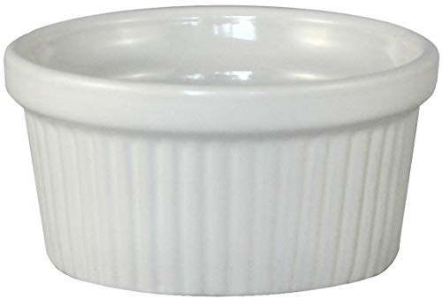 ITI Ceramic Stackable Baking Ramekins/Condiment Sauce Cups with Pan Scraper, Medium/Large, 4-Pack (4 Ounce, Bone White)