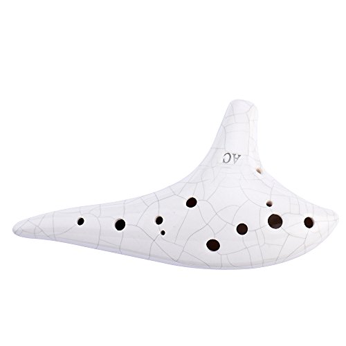 “Ocean Notes” 12 Hole Sweet Potato Ocarina Graceful Shape Pottery Ocarina in Alto C (White Ice Crack)