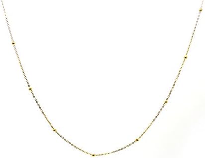 Millardo Jewelry Basic Collections 1.2mm Wide 18K White Gold Ultra Thin Cable Chain With Beads Chain Necklace (18K Yellow Gold - 16 Inches)