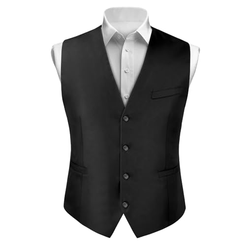 BSBUY Men's Formal Vest, Black Men's Dress Vest with Pocket, Elegant Men's Suit Vest, Wedding Party Business