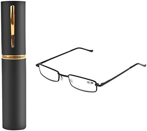 Magicub Reading Glasses Colors Unisex Metal With Tube Case +1.5+2.0+2.5+3.0+3.5+4.0 (BK 2.5)