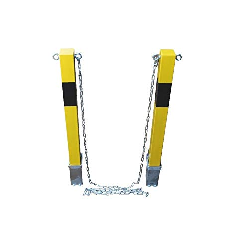 Removable Yellow Security Bollards, 5 Meters Chain, Side Mounted Eyelets, Easy To Install