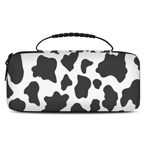 ADECORIVY Cow Print Carrying Case for Nintendo Switch 2/1/OLED with Inner Pocket & 20 Game Card Slots - Waterproof Fabric Travel Pouch with Portable Handle
