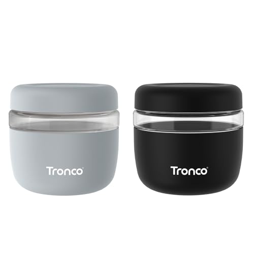 Tronco Glas-Lunchschüssel mit Deckel, auslaufsicher, für Suppen und Eintöpfe, luftdicht, mikrowellengeeignet, BPA-frei, 2 Stück