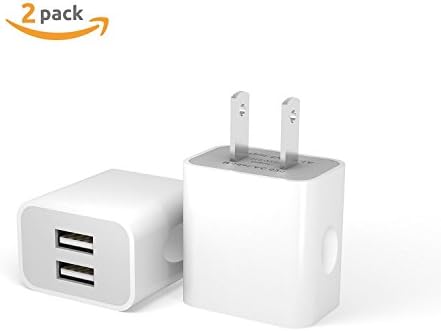 USB Wall Charger,2PC High Speed 2-Port USB Home Travel Charger Plug Power Adapter for iPhone 7/ 7Plus/ 6/ 6s Plus / 5/ 5s/,iPad,Samsung Galaxy,Smartphones,Tablets and More-[2 Pack] White