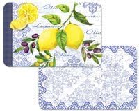 4 Lemons and Olives Placemats Reversible Washable Plastic