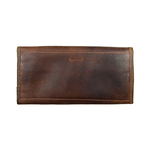 Hide & Drink, Full Grain Leather Snap Clutch Wallet for Women, Money Holder and Card Organizer with Zippered Pouch, Handmade, Bourbon Brown