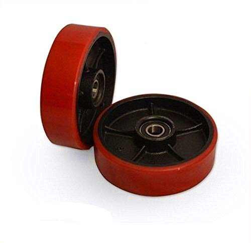 DAZONE Pallet Jack Replacement Steer Wheels 7" x 2" with Bearings ID 20mm Poly Tread Red (2 pcs)