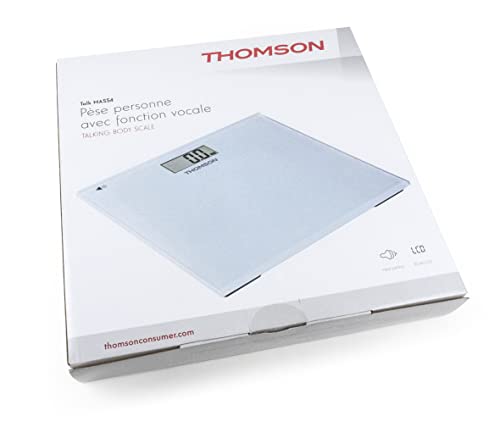 THOMSON Talk MASS 4 Personenwaage, Sprachfunktion auf Französisch, sehr einfach zu bedienen, Lautstärke einstellbar, großes LCD-Display für einfaches Ablesen, 2 Jahre Garantie