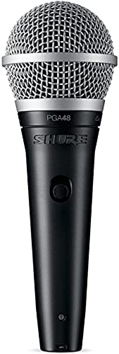 Shure PGA48 Dynamic Microphone - Handheld Mic for Vocals with Cardioid Pick-up Pattern, Discrete On/Off Switch, 3-pin XLR Connector, 15' XLR-to-XLR Cable, Stand Adapter and Zipper Pouch (PGA48-XLR)