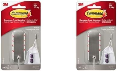 Command Medium Brushed Nickel Hook, 17034, 1 Hook, 2 Strips (Pack of 2)